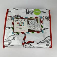 Dino TWIN 3 PC Kids Sheet Set White Red Gray Dinosaurs NEW