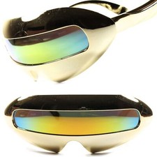 Alien Space Robot Party Costume Futuristic Novelty Gold Mirrored Sun Glasses
