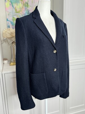 Gap Navy Wool Pointe Knit Academy Blazer Single Breasted Size 12 Preppy 