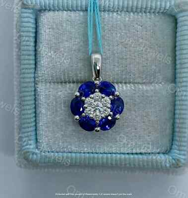 1.50Ct Oval Cut Blue Sapphire Flower Pendant 14K White Gold Over 18'' Free Chain