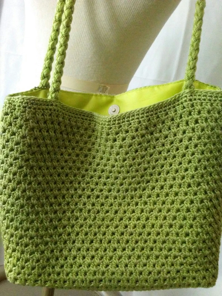 Bolso de hombro Lina para mujer verde lima correa trenzada ganchillo tejido 9x10" Foto 4 de 4