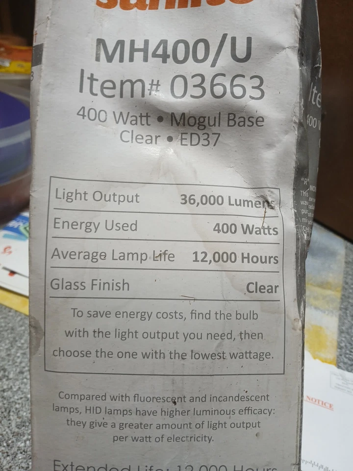Sunlite 03663-SU MH400/U/MOG M59 Metal Halide Lamp 400W Mogul Base (E39) 36000lm - Image 4 of 4