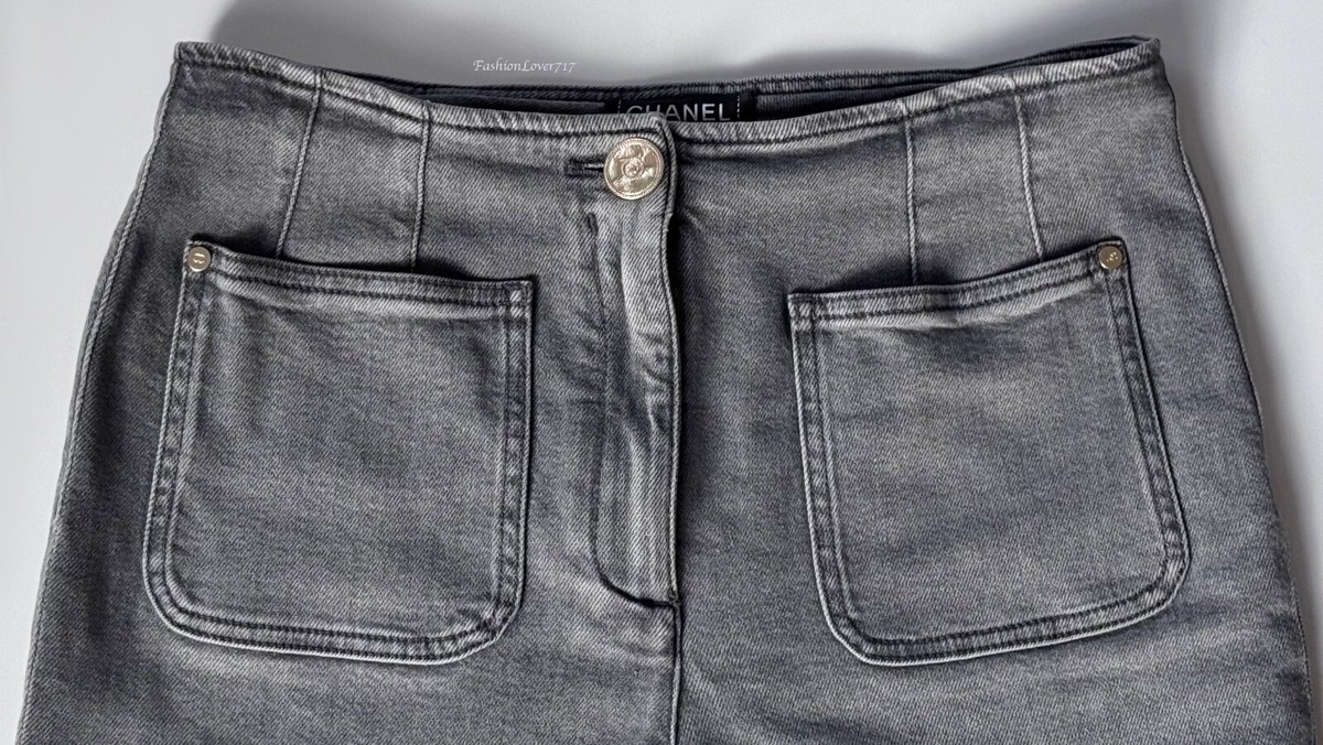 $3450 2024 24P CHANEL GRAY JEANS CC LOGO EMBROIDERED DENIM