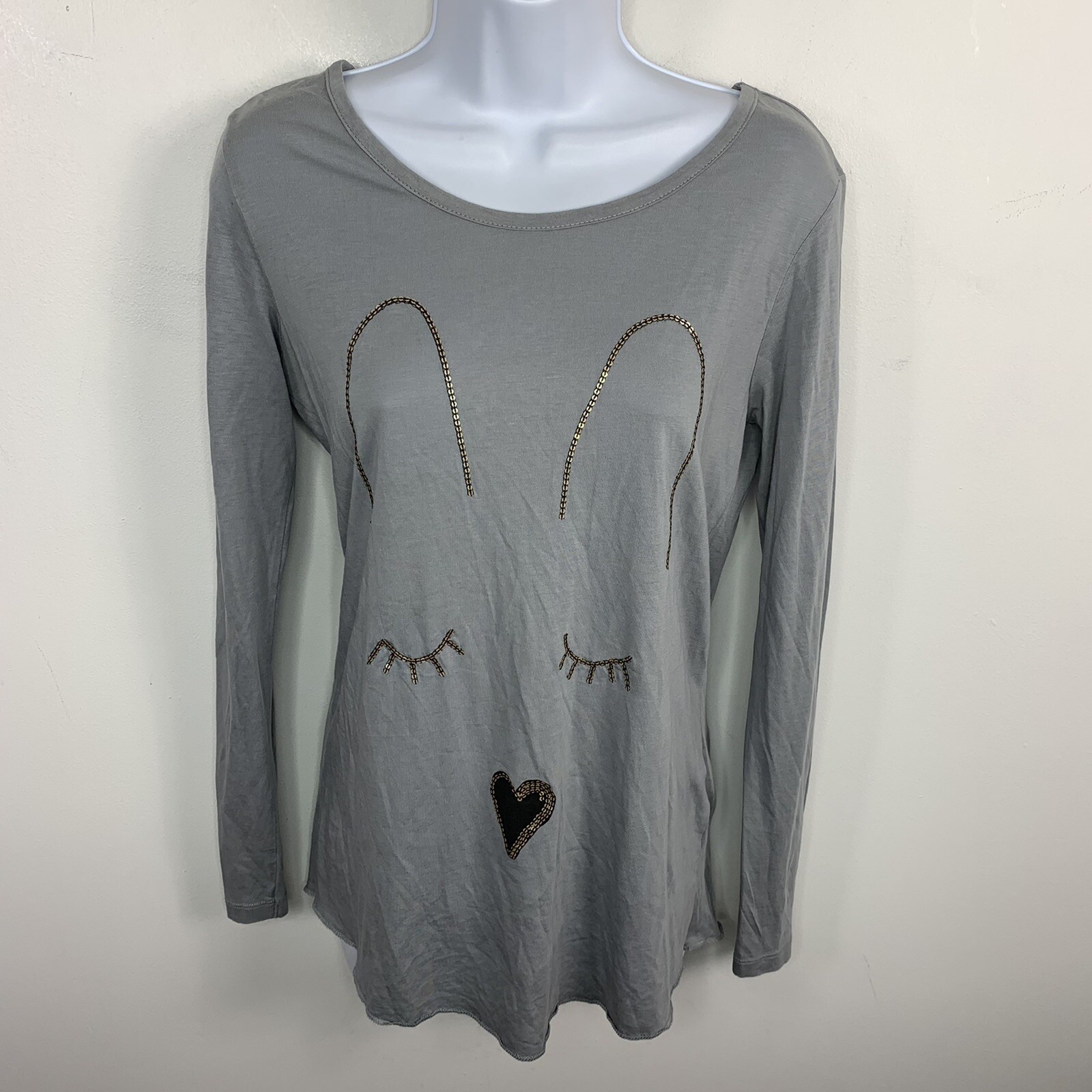 Zara Basic Graphic T Shirt sz M Gray Bunny Whimsy Core Minimalist Soft Girl WP37