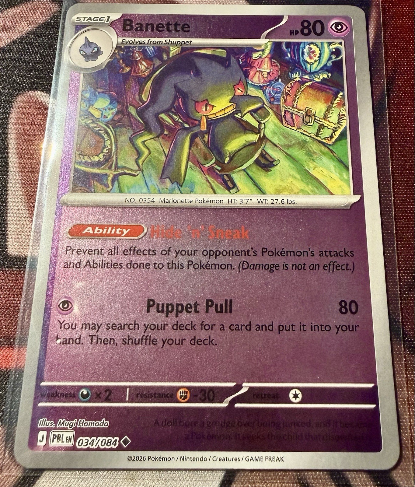 Pokémon TCG Banetta Reverse Holo Carta Non Comune 034/084 ME05: Nero Pece