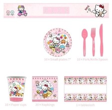 Telón de fondo de cumpleaños Hello Kitty cumpleaños más decoraciones de fiesta platos, servilletas 