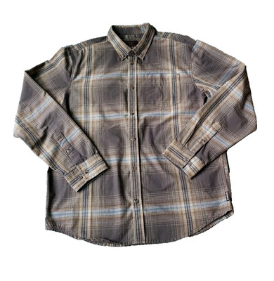 PrAna Earth Tones Check Button Down L/S Shirt Mens Sz L Outdoor Gorpcore Hiking