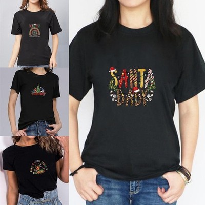 Weihnachten bedrucktes Kurzarm Sommer T-Shirt Damen TOPS Tee Kleidung Pullover