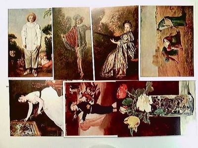 3x Manet, 3x Watteau, 1x Millet, 7 Künstler AK, ungelaufen, Konvolut