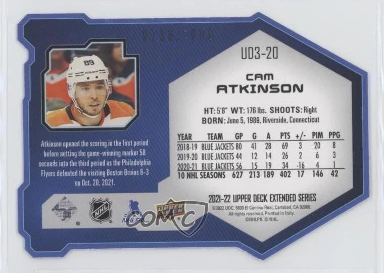 2021-22 Upper Deck Extended Series UD3 /1000 Cam Atkinson #UD3-20 - Image 2 of 2