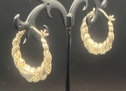 Sterling Silber 925 Herz Creolen strukturiert Diamantschliff Thailand 1" 2,62 g - Bild 4 von 9