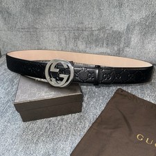 Authentic Gucci Black Leather Monogram GG Belt - Men’s Size 36-38