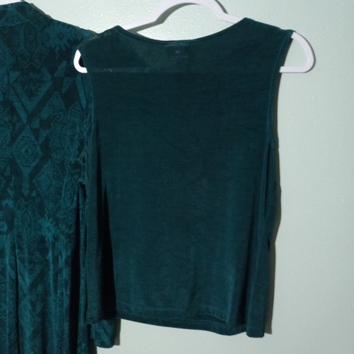 Coldwater Creek Set Taglia Media, Spolverino Cardigan Giacca Tank Verde Maglia Slinky - Foto 14 di 14