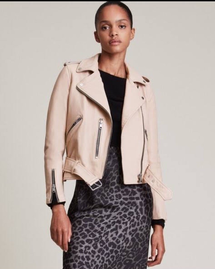 ALLSAINTS Womens Balfern Lamb Leather Biker  Jacket Pink Designer Size US 4 AU 6