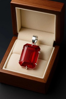 35.20 Ct Natural Red Ruby Silver Pendant Emerald Cut 925 Solid Loose Gemstone A+
