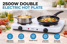 Portable Double Electric Hot Plate 2500W Twin Hob Cooker with Thermostat 