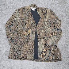 N Touch Womens Geometric Tribal Print Open Front Cardigan Brown Tan Black Size L