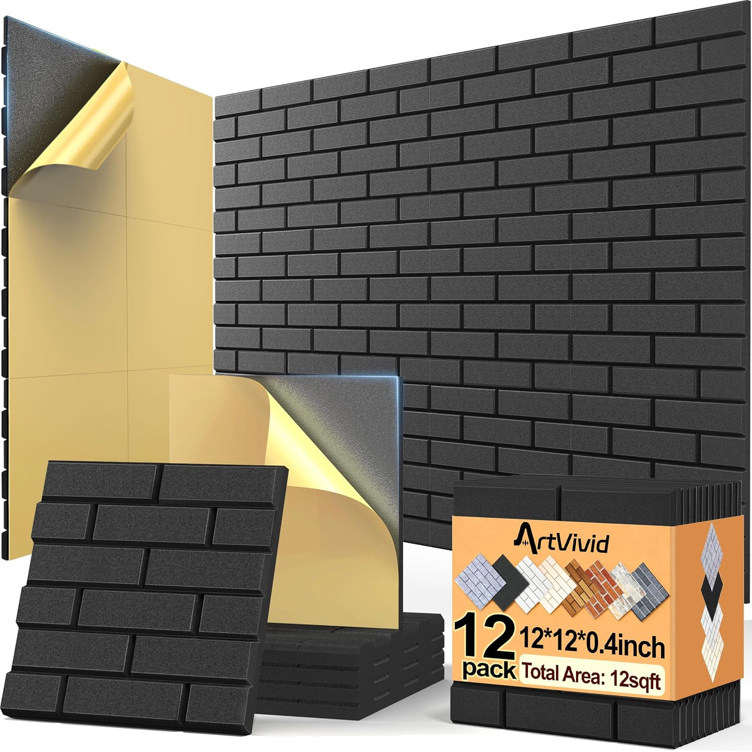12Pack Acoustic Panels, Brick Pattern Sound Proof Panels for Walls