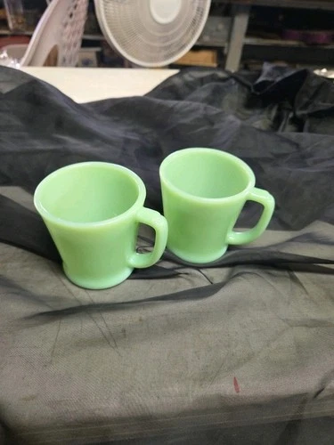 2 Vtg Fire King Jadeite Jadite Glass Green D Handle Mug Cup USA