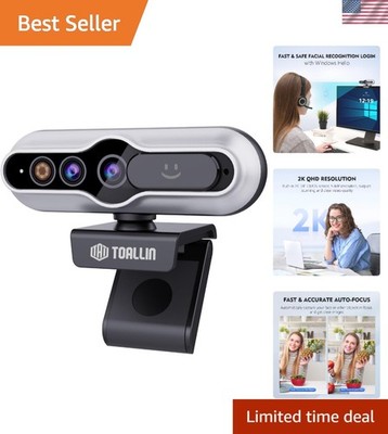 2K QHD Webcam with Windows Hello, Facial Recognition Web Camera, 5 Million Pi...