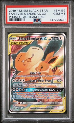 Eevee & Snorlax GX SM169 Tag Team Tin Promo BSP GEM MINT PSA 10 NEW CERT