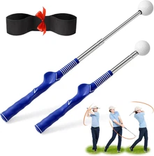 Retractable Golf Swing Training Aid, Right-Handed Golf Swing Trainer with Click 