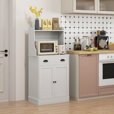 Microwave Cabinet with Drawer Cabinet and Adjustable Shelf, White