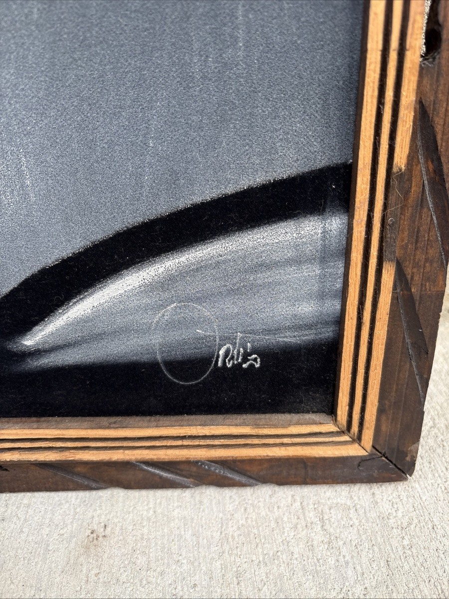 Vintage Elvis Presley Crying Black Velvet Painting Wood Frame