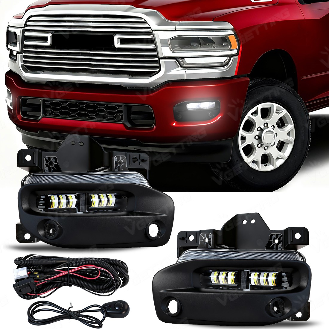 Pair For 2019-2024 RAM 2500 3500 White 6-Projector LED Lamps Fog Light Kit