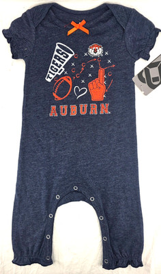 NEW Auburn Tigers Colosseum Navy Snap One Piece Pants SS Romper Infant 6-12 Mos.