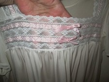 Vintage Pink Nightgown Semi Sheer w Lace  Bows Futter Sleeve size L