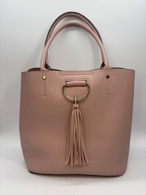 Pink Pebbled Faux Leather Bucket Bag Tassel Gold Hardware Unbranded 