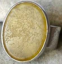 Vintage ring size 7 Baltic Amber polished Butterscotch Egg Yolk silver