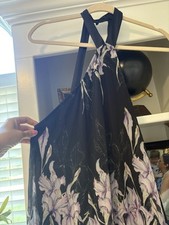 ASOS low Back Trapeze Style Maxi Dress Black With Lilac And White Floral Size 8