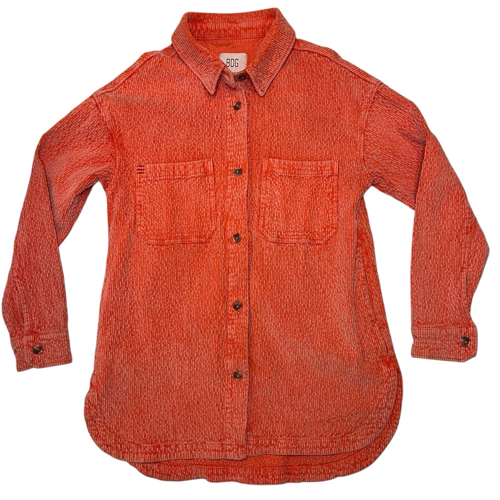 BDG Urban Outfitters Womens XS Neon Coral Corduroy Jacket Shirt Layering Grandma