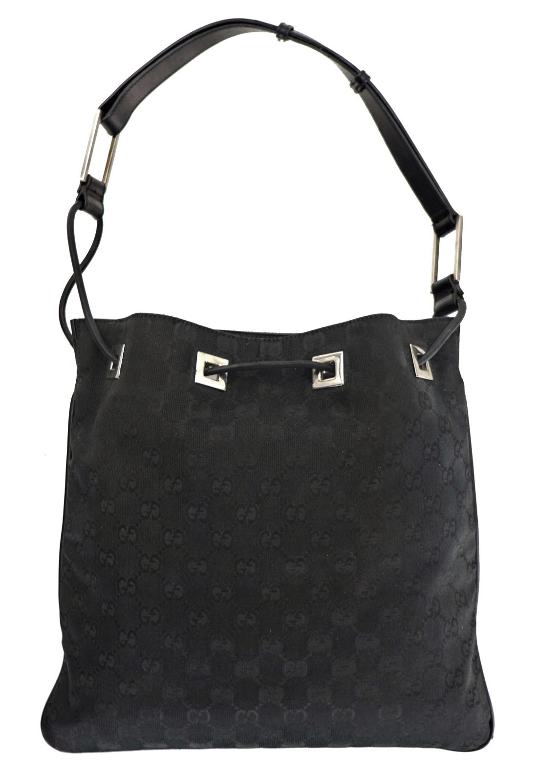 Authentic GUCCI Black Drawstring Hobo Shoulder Ba… - image 3