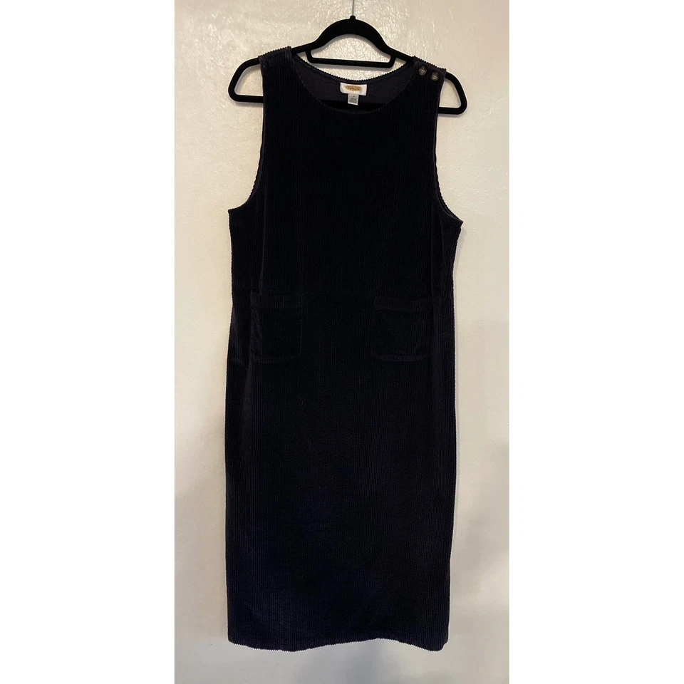 Vestido Vintage Talbots Azul Marino Pana Delantal Talla 12 Botones Bolsillos en el Hombro Foto 4 de 4