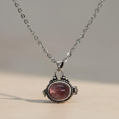 Strawberry Quartz Gemstone Oval Locket Necklace | Inner Love Pendant