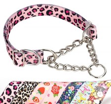 Leopard Martingale Dog Collar,No-Pull Training Collar with Chain Pink XL 12