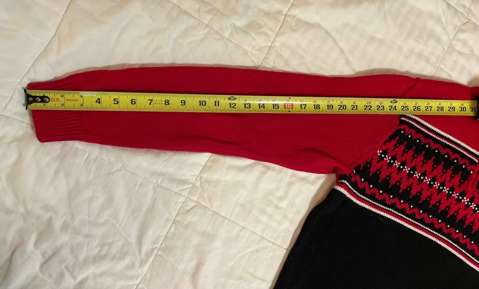Chaps Fair Isle Sweater Mens Large Red Black Knit Cotton Quarter Zip EUC - Image 4 of 4