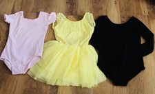 Lot of 3 Girls Leotards for Dance or Gymnastics Yellow Tutu Pink Black Size 6-7