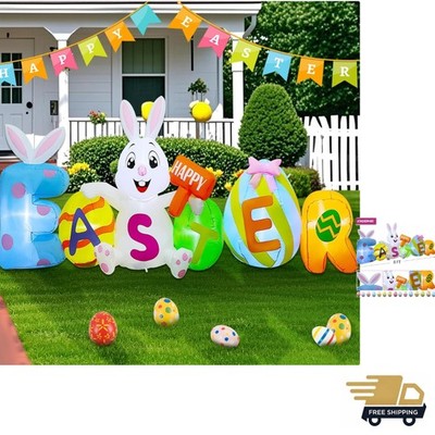 Multicolor 8FT Blow-Up Easter Bunny with Lights - Ideal for Spring Festivities
