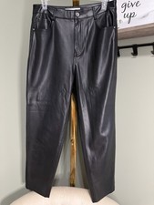 ZARA Pants Womens 6 Black Wide Leg Dreed Vegan Leather Trouser High Rise Stretch