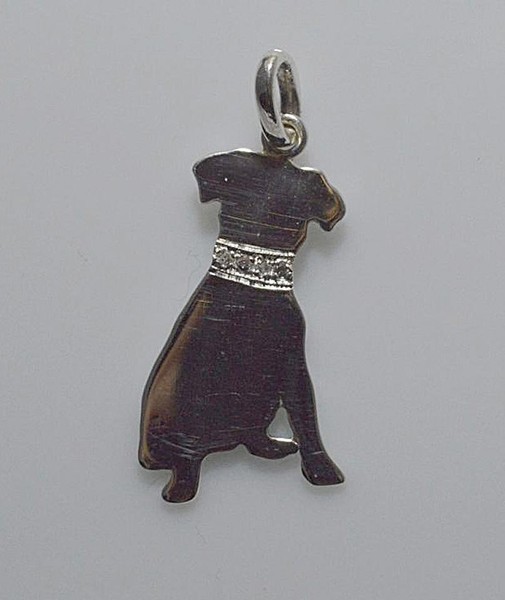 Silberner AnhäNger Mit Silhouette Eines Hundes Mit NatüRlichem Diamantenhalsband-image