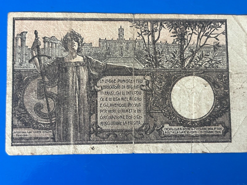 BANKNOTE KARTONMÜNZE ITALIEN 5 LIRE 07 10 1904 SELTEN UMERTO II SCHÖN - Bild 2 von 3