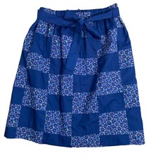 Vintage 70s Skirt Womens Size M Blue Patchwork Prairie A-Line Floral Belted