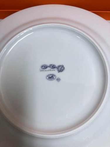 HERMES Paris CHAINE D'ANCRE Plate Porcelain Round Dish BLUE 22.5 cm in Box - Picture 3 of 4