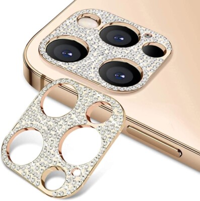 [2 Pack]Tamoria 3D Bling Diamond Camera Lens Protector for iPhone 13 Pro  GOLD