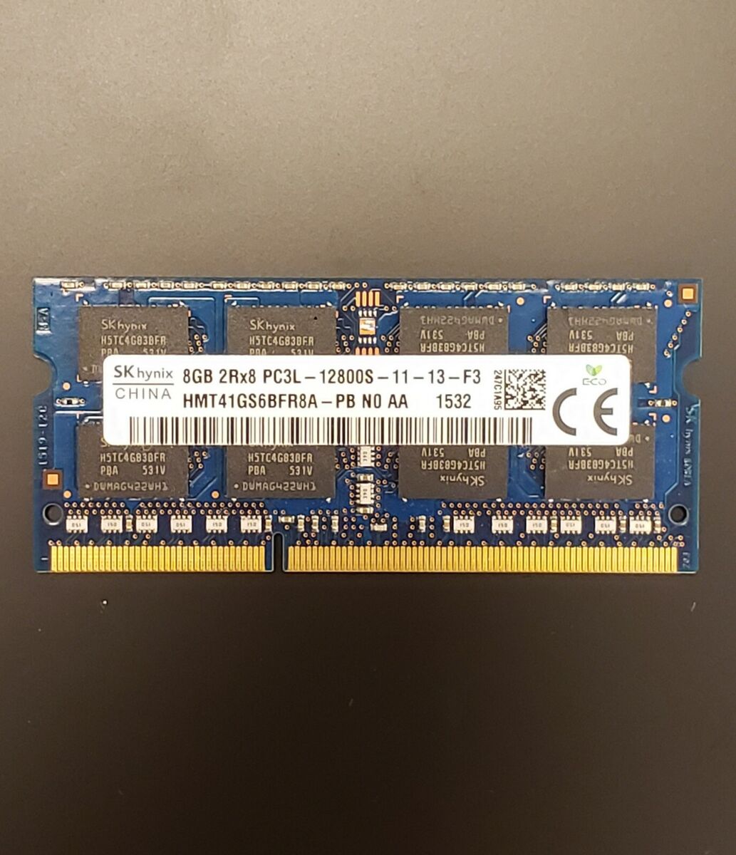 SK Hynix 8GB 2Rx8 PC3L-12800S 11-13-F3 Memory SODIMM (HMT41GS6BFR8APB)