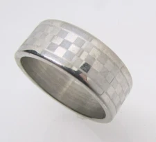 8mm Checkered Flag Racing Wide Band Stainless Steel Ring Size 9